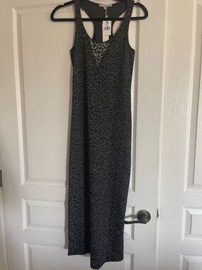 NWT Luca Couture Black Gray Leopard-Print Maxi Dress